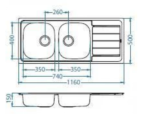 Мойка кухонная Alveus LINE 100 SAT-90 1160 x 500 1087978