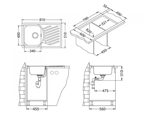 Мойка кухонная Alveus Elegant 30 1126349, 810 x 510 мм