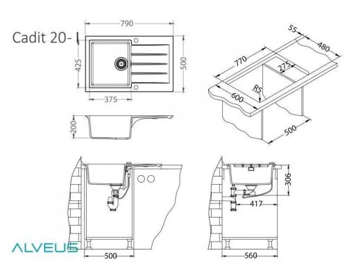 Мойка кухонная Alveus Granital Cadit 20 1132024 790х500 мм, бежевый