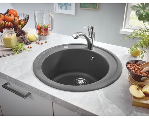 Мойка кухонная из искусственного гранита Grohe K200 31656AT0, 51 см, с корзинчатым вентилем и донным клапаном, серый гранит