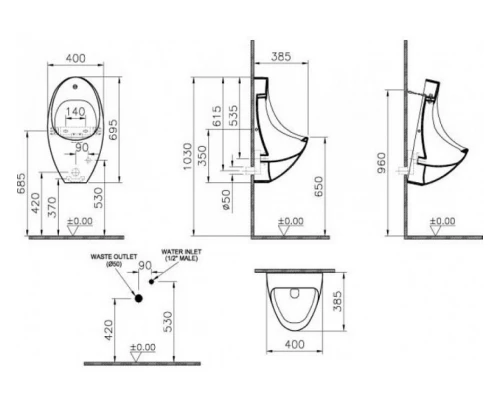Писсуар Vitra Arkitekt с сенсорным управлением, 4106B003-5597