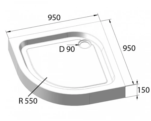 Душевой поддон BelBagno TRAY-BB-R-95-550-15-W 95 x 95 см с сифоном, четверть круга
