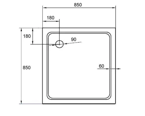 Поддон акриловый Cezares 85 x 85 x 15 см, TRAY-A-A-85-15-W