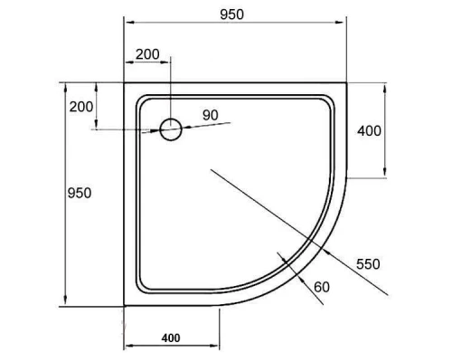 Поддон акриловый Cezares 95 x 95 мм, TRAY-A-R-95-550-15-W