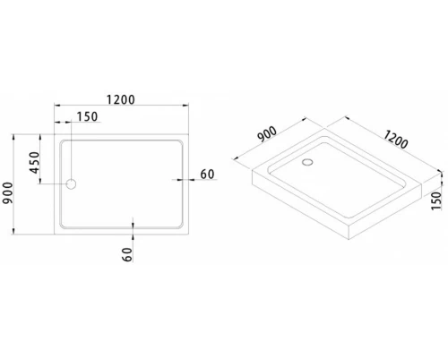 Поддон акриловый Cezares TRAY-A-AH-120/90-15-W0, без сифона