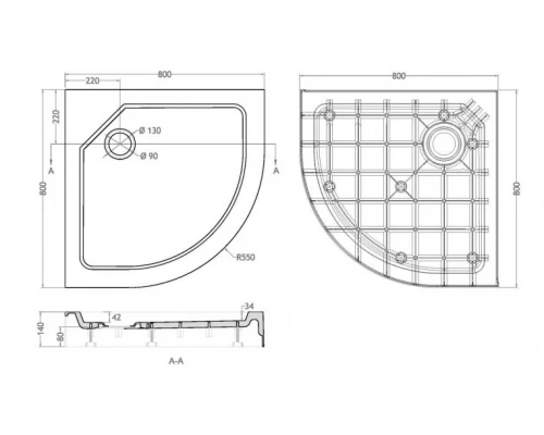 Душевой поддон Cezares Tray-SMC 80 x 80 см из стеклокомпозита (SMC), TRAY-SMC-R-80-550-150-W