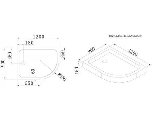 Поддон акриловый Cezares TRAY-A-RH-120/90-550-15-W