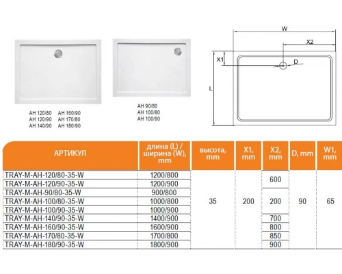 Поддон душевой Cezares-SMC 160 x 90 x 3,5 см, TRAY-M-AH-160/90-35-W