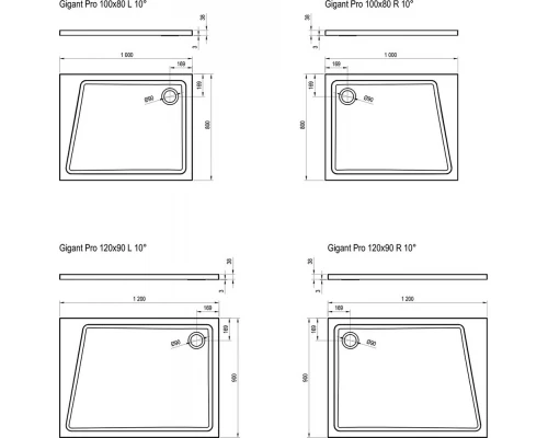Поддон Ravak Gigant Pro 10°, левый/правый, 120 х 90 см, из искусственного камня, белый, XA05G70101L/XA05G70101P