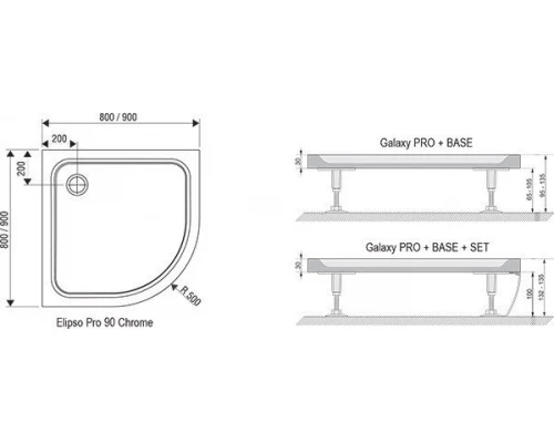 Поддон Ravak Elipso Pro-80 Chrome, 80 x 80 см, из искусственного камня, белый, XA244401010