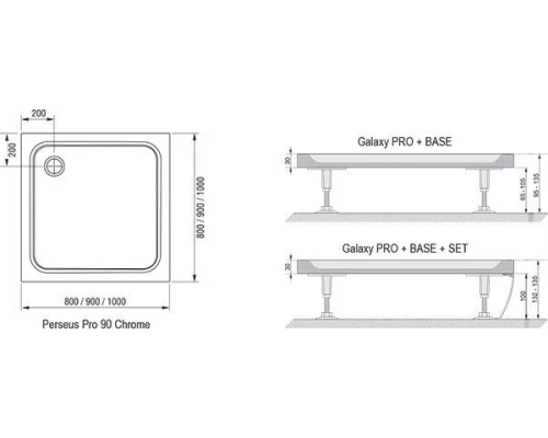 Поддон Ravak Perseus Pro Chrome, 100 х 100 см, из искусственного камня, белый, XA04AA01010