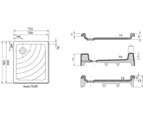 Поддон Ravak Aneta LA , 75 х 90 см, белый, A003701220