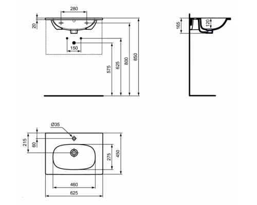 Раковина Ideal Standard Tesi Vanity 60 см, белый, T351001