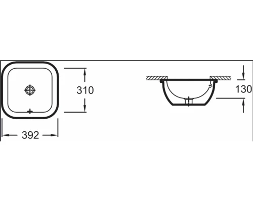Раковина Jacob Delafon Vox EYE102-00, врезная снизу, 39 х 39 см, с переливным отверстием