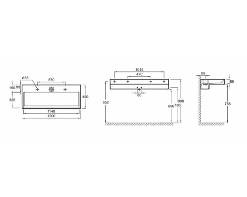 Раковина Jacob Delafon Terrace, без подсветки, 120 х 49 см (EXB112-00), белая