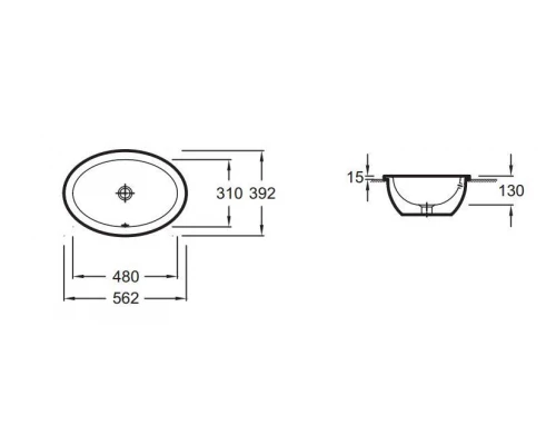 Раковина накладная Jacob Delafon Vox EYH102-00, 56 х 39 см, с переливным отверстием