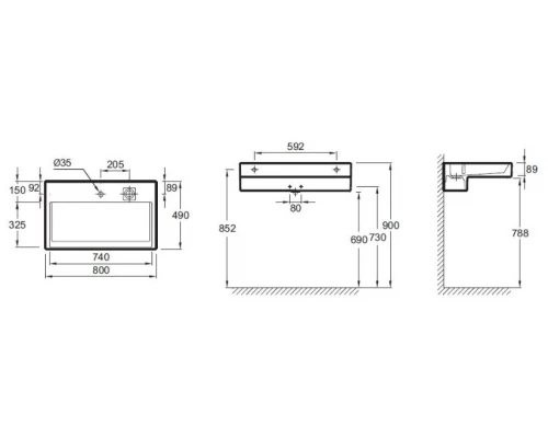 Раковина Jacob Delafon Terrace без подсветки, 80 х 49 см