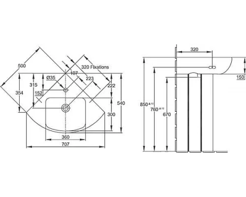 Раковина угловая Jacob Delafon Odeon Up E4710-00 50*50 см