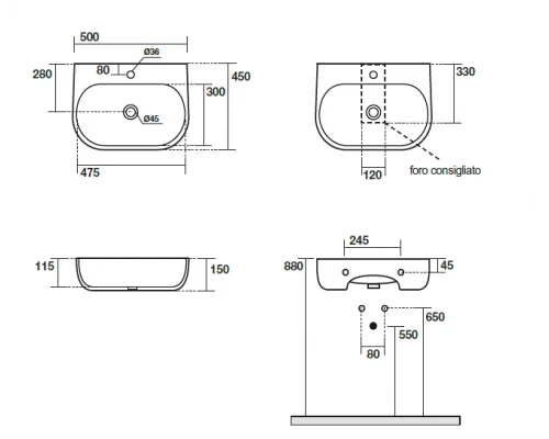 Раковина накладная Kerasan Nolita 534001*1, 50 х 45 см, цвет белый глянцевый