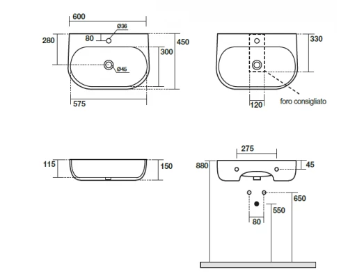 Раковина накладная Kerasan Nolita 534101*1, 60 х 45 см, цвет белый глянцевый