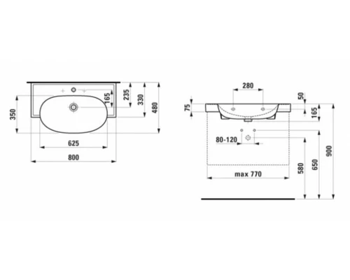 Раковина Laufen The New Classic 8.1385.5.000.104.1,  80 х 48 х 16.5 см подвесная, белый глянцевый