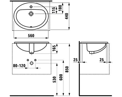 Раковина Laufen Pro 8.1395.1.000.104.1, 56*44 см, врезная сверху