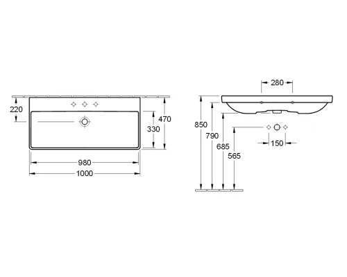 Раковина Villeroy&Boch Avento, 100 х 47 см, встраиваемая сверху, Альпийский белый, 4156A2