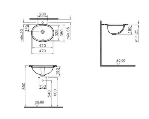 Раковина Vitra 6039B003-0012 S20 42 см, встраиваемая снизу
