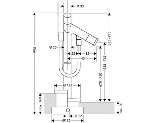 Смеситель AXOR Starck 10458000 для ванны и душа, напольный