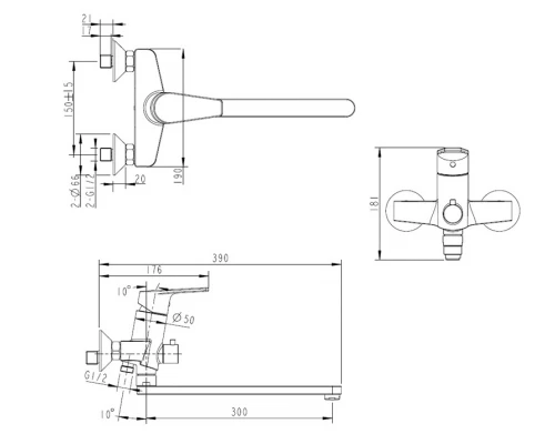 Смеситель Bravat Line для ванны и душа, хром, F65299C-1L