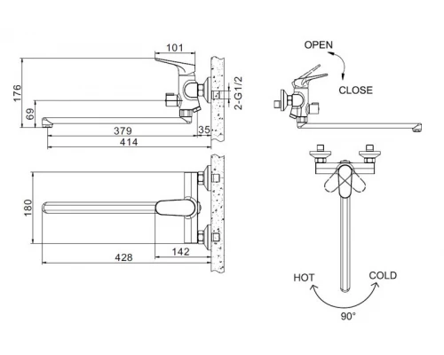 Смеситель Bravat Eler F6191238CP-01L-RUS для ванны и душа