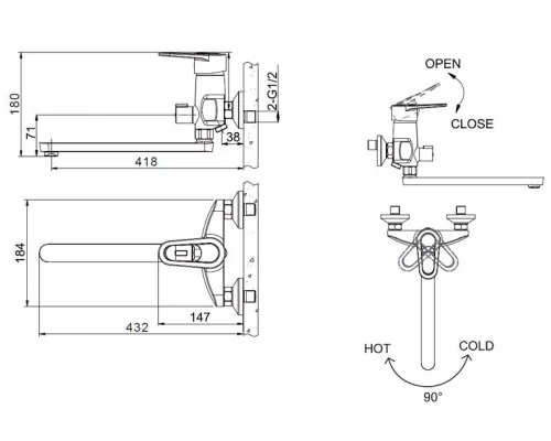 Смеситель Bravat Loop F6124182CP-02L-RUS для ванны и душа