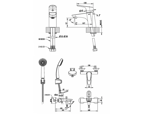 Комплект для ванной комнаты Bravat Drop F00308C
