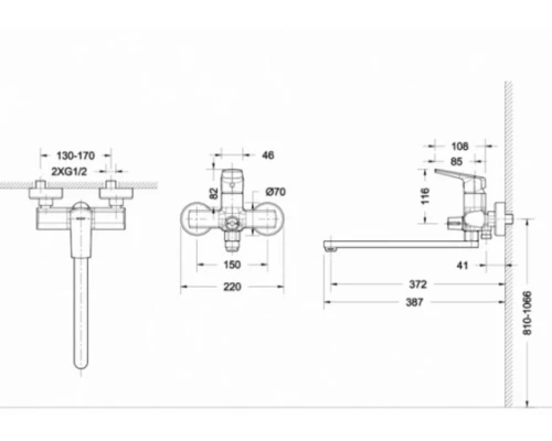 Смеситель Bravat Real F6121179CP-01L для ванны и душа с длинным изливом