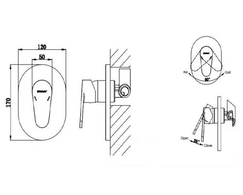 Смеситель Bravat Eler FB848238CP-RUS для душа, встраиваемый