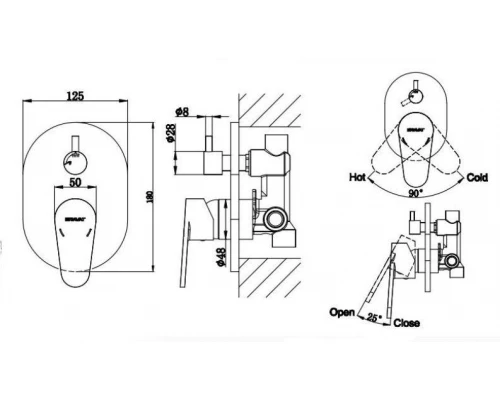 Смеситель Bravat Eler FB848238CP-2-RUS для ванны и душа, встраиваемый, на 2 потребителя