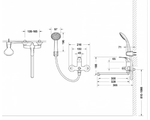 Смеситель Bravat Fit F6135188CP-LB-RUS для ванны и душа, длинный излив