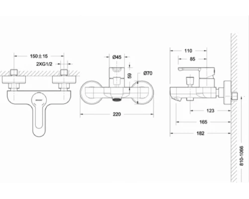 Смеситель Bravat Stream F63783C-01A для ванны, короткий излив
