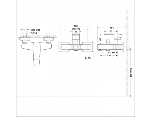 Смеситель Bravat Riffle F672106C-01 для ванны, короткий излив