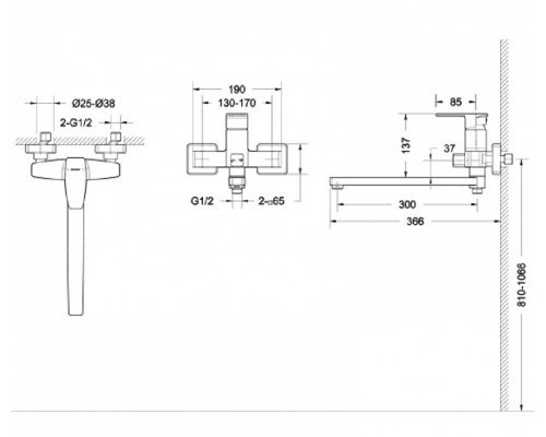 Смеситель Bravat Riffle F672106C-L для ванны, длинный излив