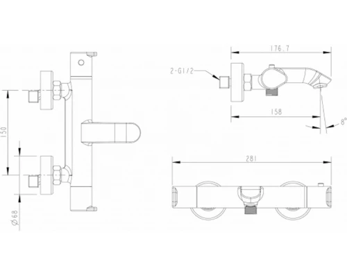 Смеситель Bravat Waterfall F673114C-01A-RUS термостатический для ванны, короткий излив