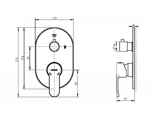 Смеситель Bravat New Moon P69191C-2-RUS для душа 3-х функциональный (внешняя часть)