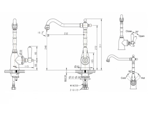 Смеситель Bravat Art F775109U для кухонной мойки, высокий излив, бронза