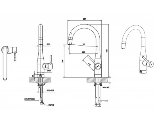 Смеситель Bravat Miranda для кухонной мойки с озонированием воды, хром, F7164208CP-2-ENG