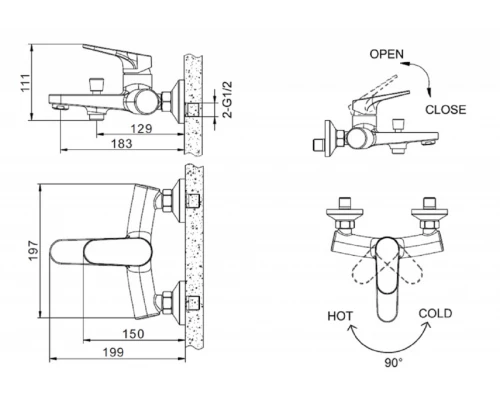 Смеситель Bravat Eler для ванны, черный, F6191238BM-01-RUS