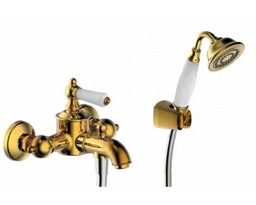 Смеситель Bravat Art F675109G-B для ванны, короткий излив, с душевым гарнитуром