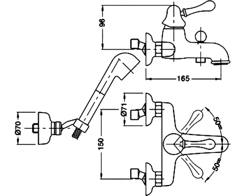 Смеситель для ванны с душа Bugnatese Maya 8902СR, с гарнитуром, хром