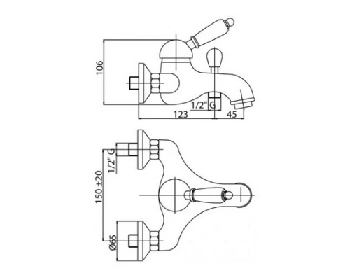 Смеситель Cezares VINTAGE-VM-02-Sw для ванны и душа, бронза, ручка Swarovski