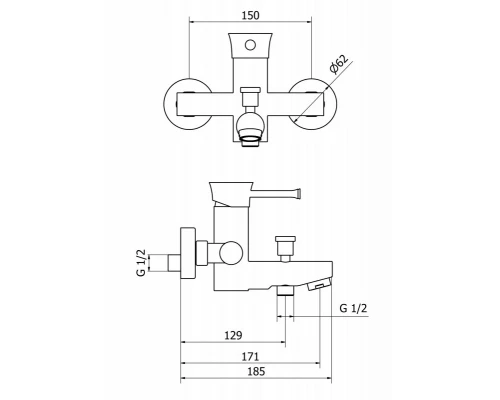 Смеситель для ванны и душа Cezares Positano POSITANO-VM-01