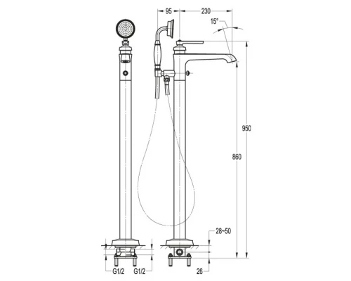 Смеситель Cezares Liberty LIBERTY-F-VDP-01 для ванны, напольный
